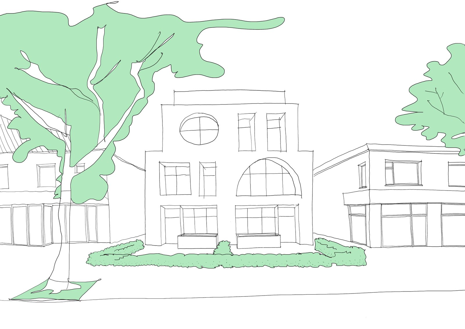 Gevelschets — klassiek ontwerp met boogvensters